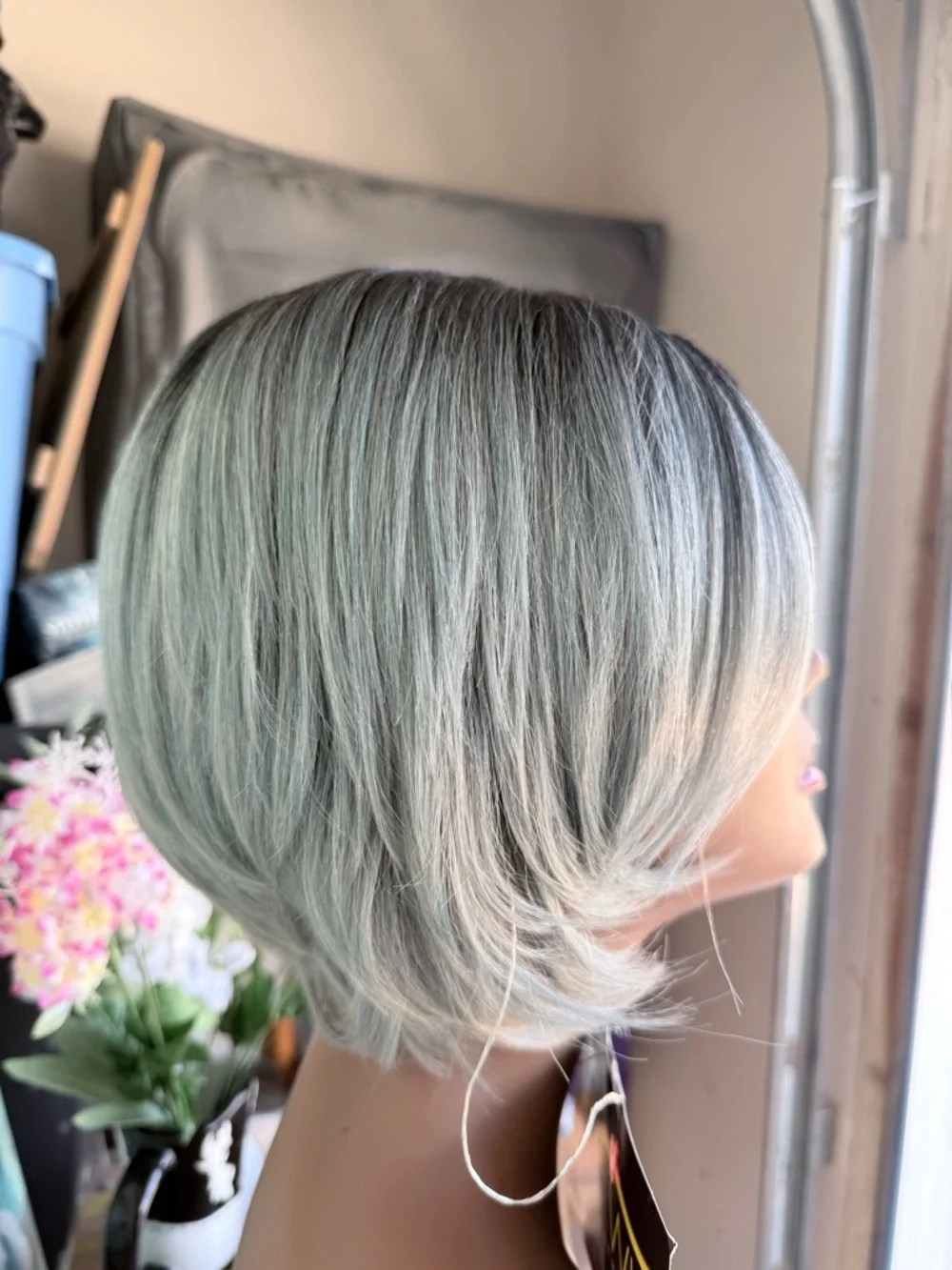Short Layered Bob Wig in Ash Blue-Gray - Picture 6 of 10